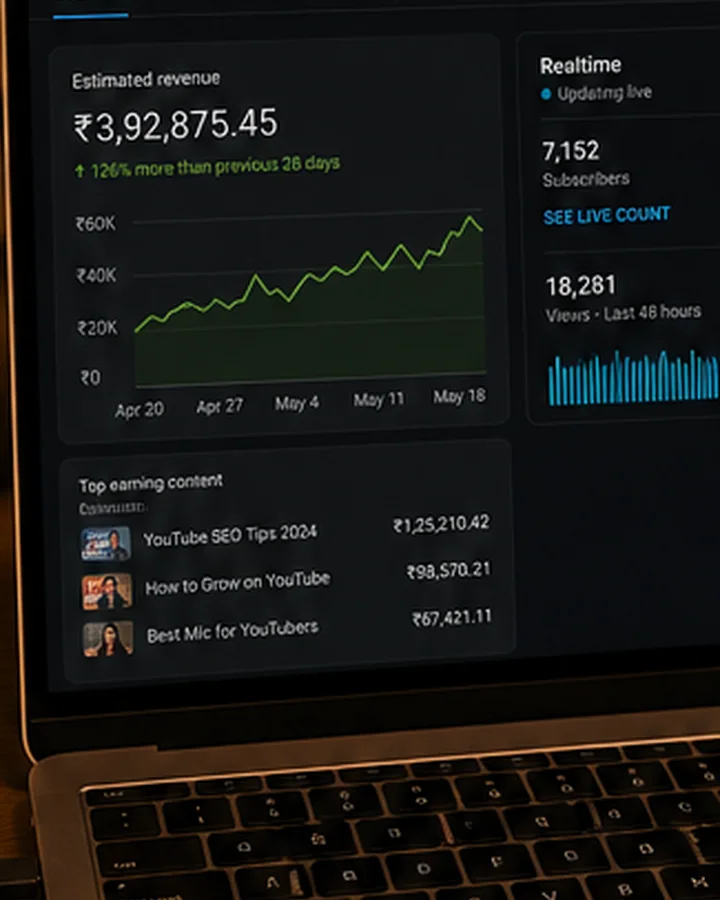 Creator earnings proof with revenue dashboard